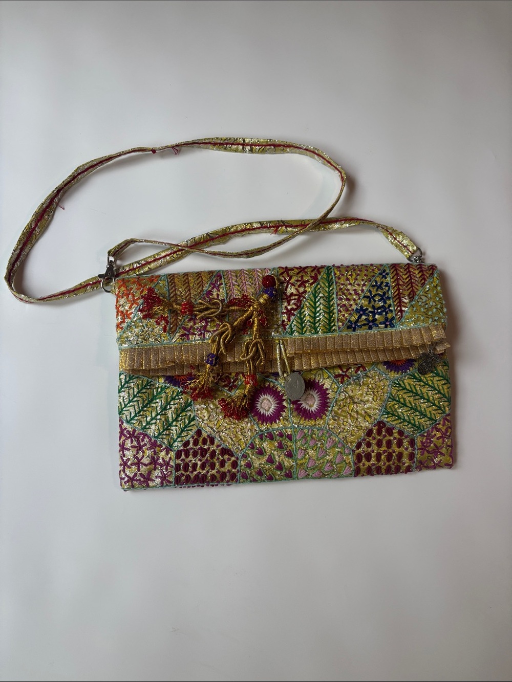 Noonday Collection Multicolor Embroidered Clutch with Gold Trim
